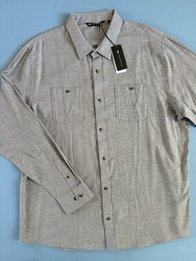 NWT Travis Mathew Cloud Flannel Button-Up Quiet Shade Gray Cotton Long Sleeve